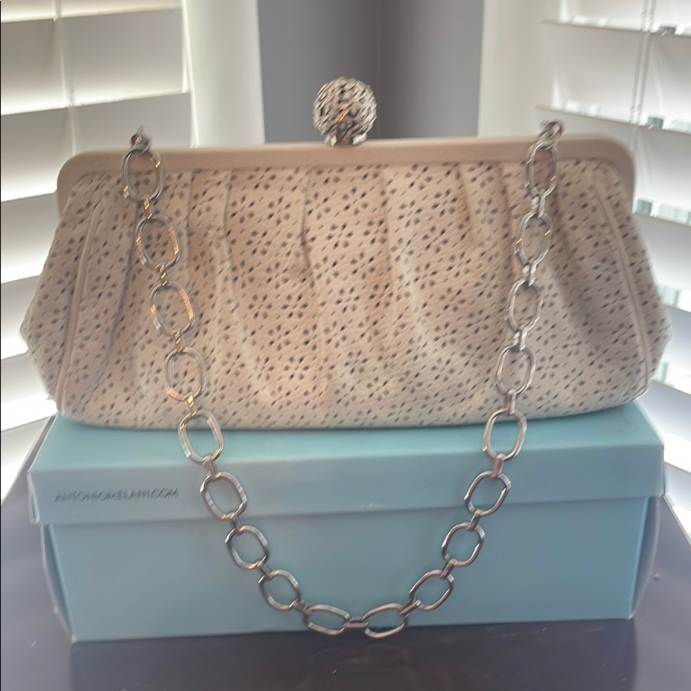 Brighton Silver and White Clutch with Decorative Clasp